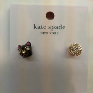 Kate Spade New Mismatch Black Cat and Gold Pave Ball Earrings